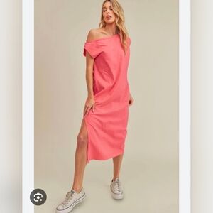 Off-Shoulder Bright Mint Green Midi Dress Lagenlook Boho Dopamine